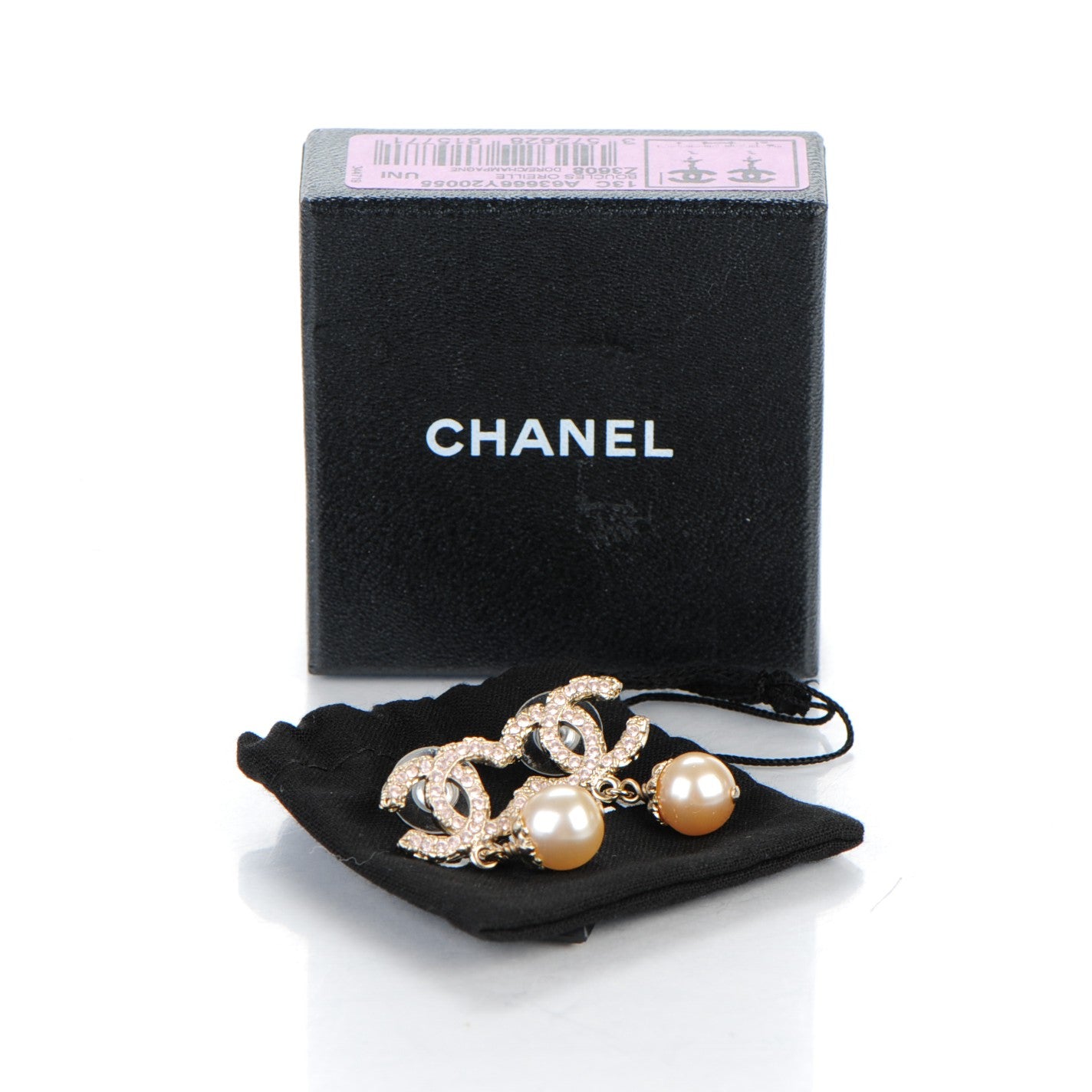 Crystal Enamel Pearl CC Drop Earrings Light Gold