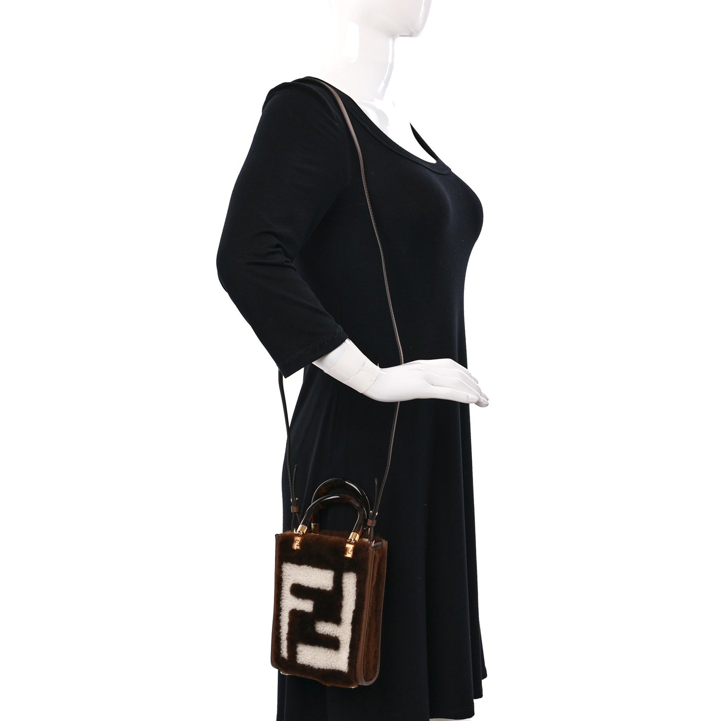 Shearling Plexiglass FF Mini Fendi Sunshine Shopper Tote Forresta White