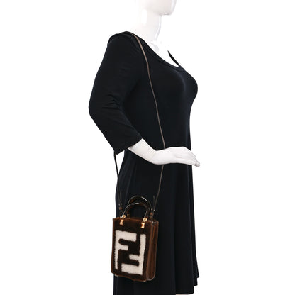 Fendi Shearling Plexiglass FF Mini Fendi Sunshine Shopper Tote Forresta White 2 of 8