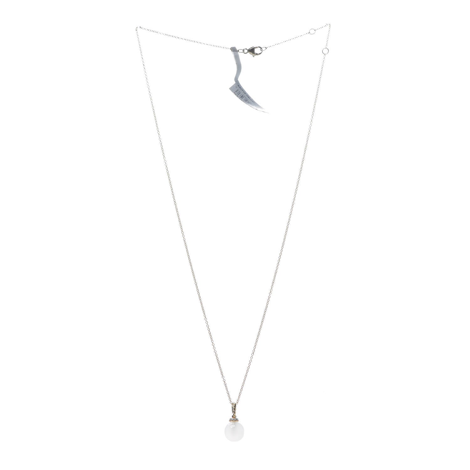 David Yurman 18K Yellow Gold White Moonstone 9mm Diamond Solari Pendant Necklace 3 of 5