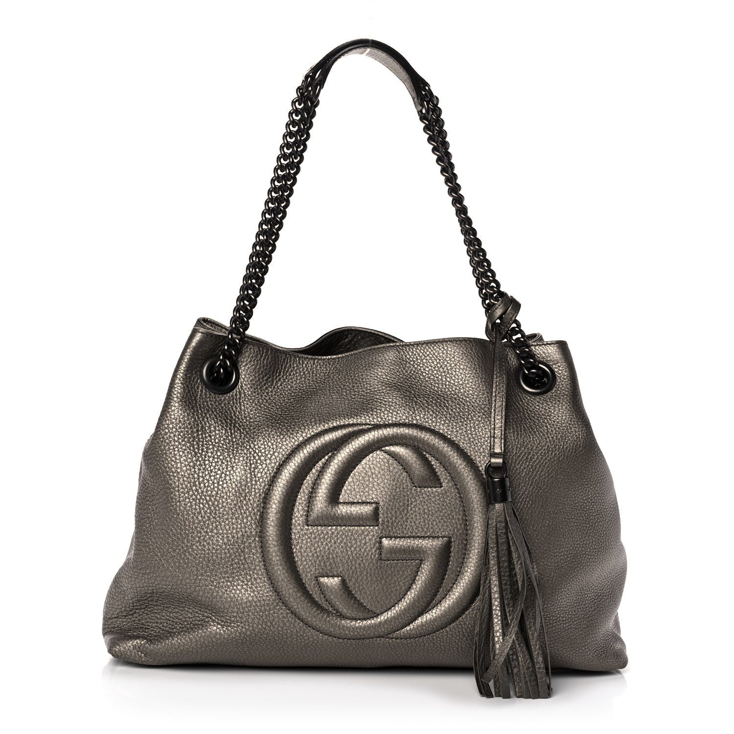 Gucci Metallic Pebbled Calfskin Medium Soho Chain Shoulder Bag Sasso 1 of 11