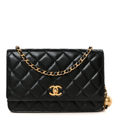 Chanel Lambskin Quilted CC Pearl Crush Wallet on Chain WOC Black 1 of 11