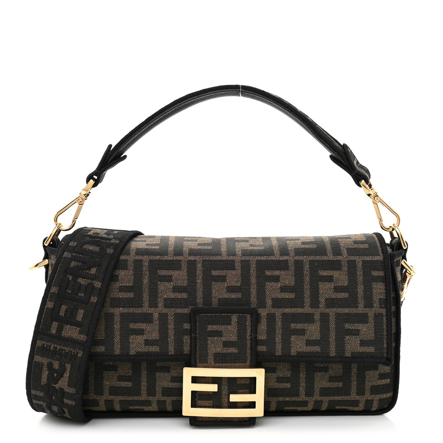 Fendi Fabric Jacquard FF 1974 Medium Baguette Tobacco Moro Black 1 of 10