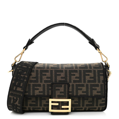 Fendi Fabric Jacquard FF 1974 Medium Baguette Tobacco Moro Black 1 of 10