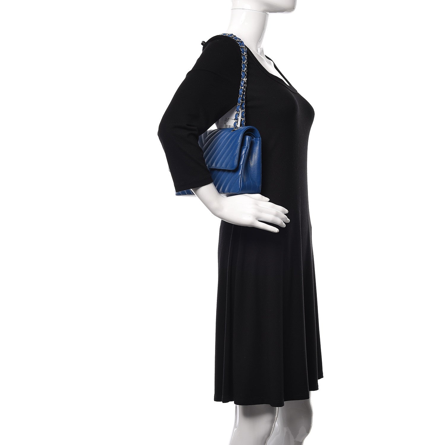 Chanel Caviar Chevron Quilted Medium Double Flap Blue 2 of 11