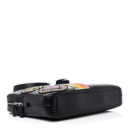 Saint Laurent Calfskin Patch Embellished Museum Flat Briefcase Black 3 of 16