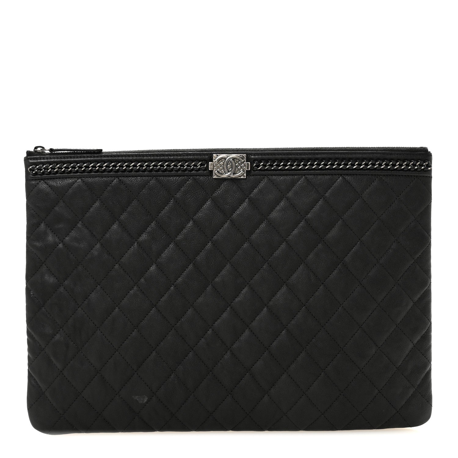 Chanel Calfskin Quilted Large Boy Chain Around Cosmetic Case Black 1 of 11
