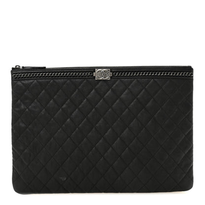 Chanel Calfskin Quilted Large Boy Chain Around Cosmetic Case Black 1 of 11