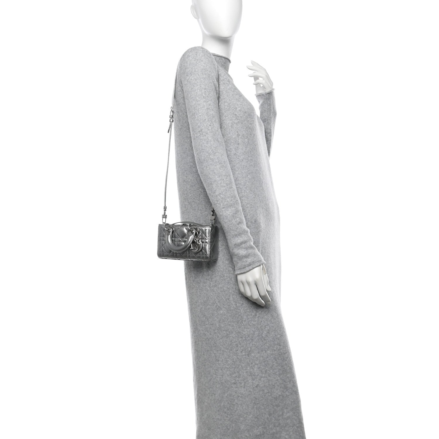 Christian Dior Metallic Lambskin Cannage Micro Lady D-Joy Silver 2 of 11