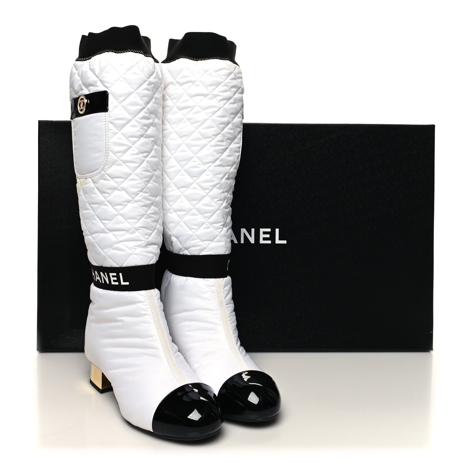 Chanel Mixed Fibers Lambskin Patent Calfskin Convertible High Boots 38 White 8 of 8
