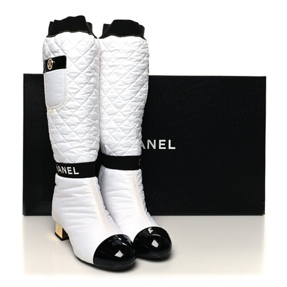 Chanel Mixed Fibers Lambskin Patent Calfskin Convertible High Boots 38 White 8 of 8