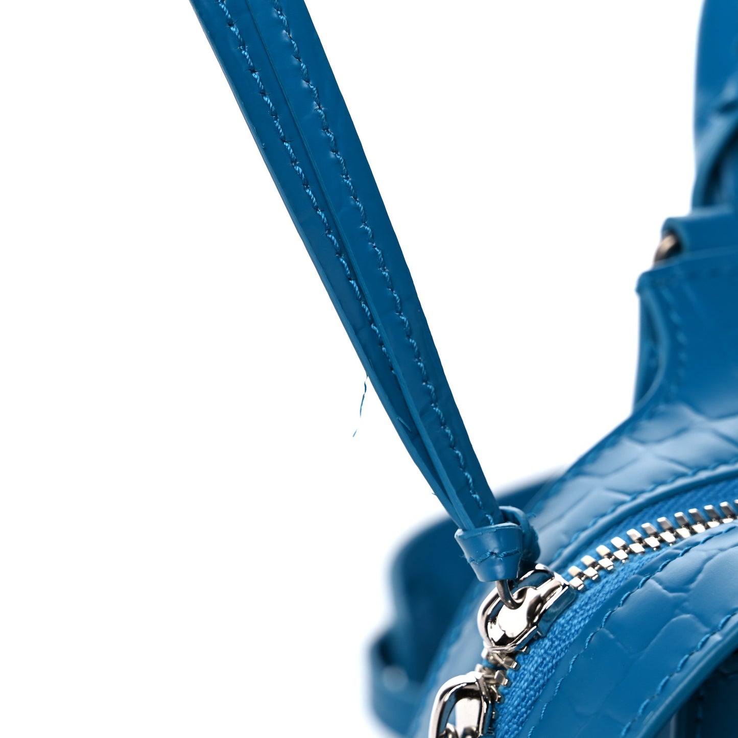 Semi Shiny Calfskin Crocodile Embossed Neo Classic Silver Hardware Mini City Turquoise