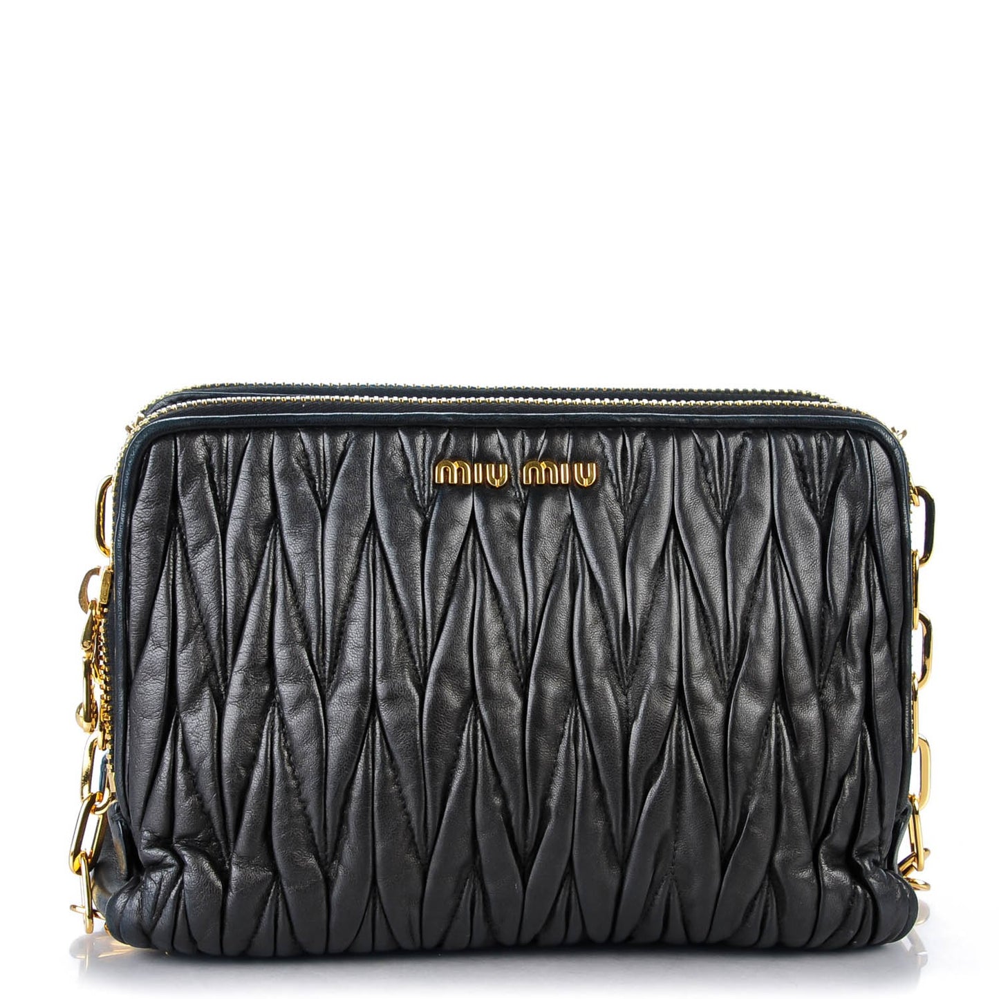 Nappa Matelasse Double Zip Chain Shoulder Bag Nero Black