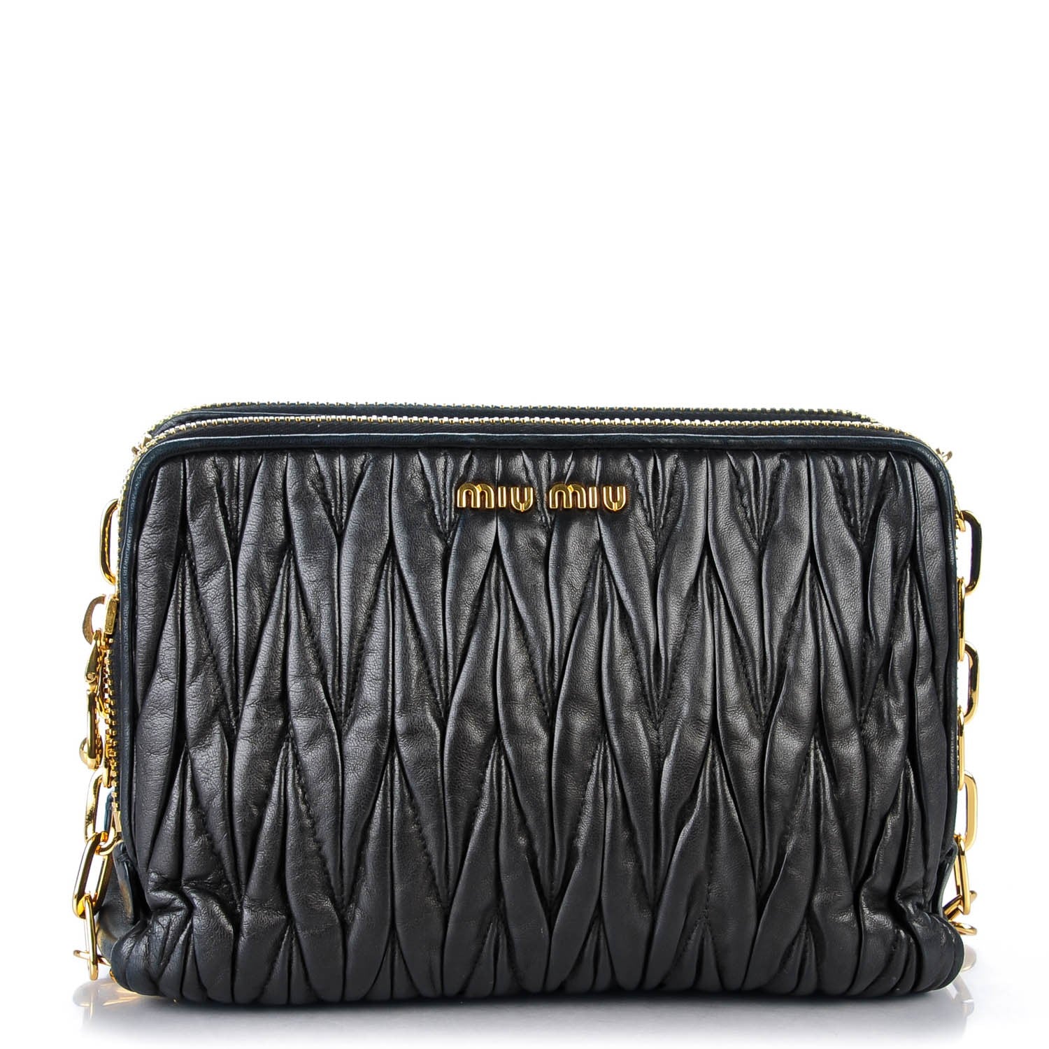 Miu Miu Nappa Matelasse Double Zip Chain Shoulder Bag Nero Black 1 of 6