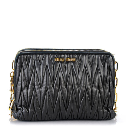 Miu Miu Nappa Matelasse Double Zip Chain Shoulder Bag Nero Black 1 of 6