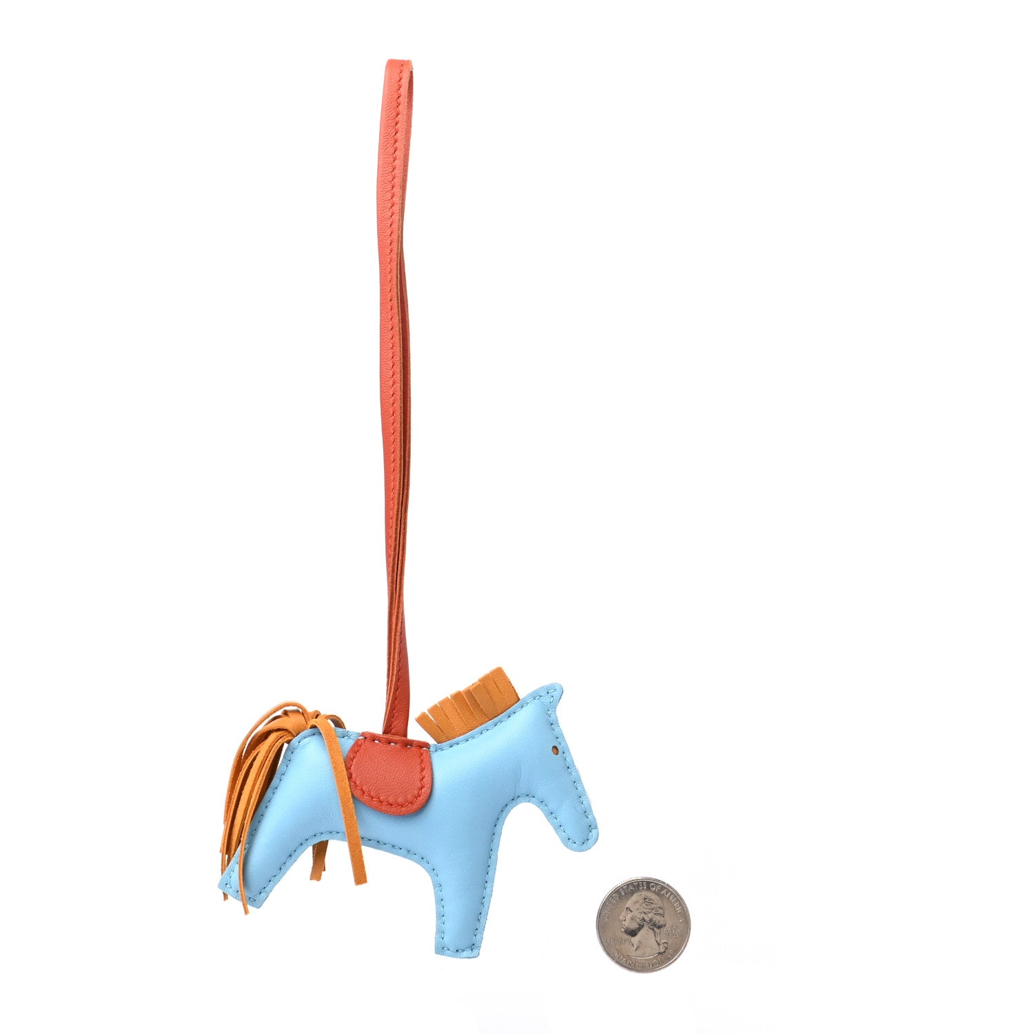 Hermes Milo Lambskin Grigri Rodeo Horse Bag Charm PM Celeste Naturel Bouton D'Or Cornaline 2 of 3