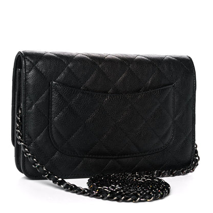 Chanel Crumpled Calfskin Quilted Wallet On Chain WOC So Black 3 of 16