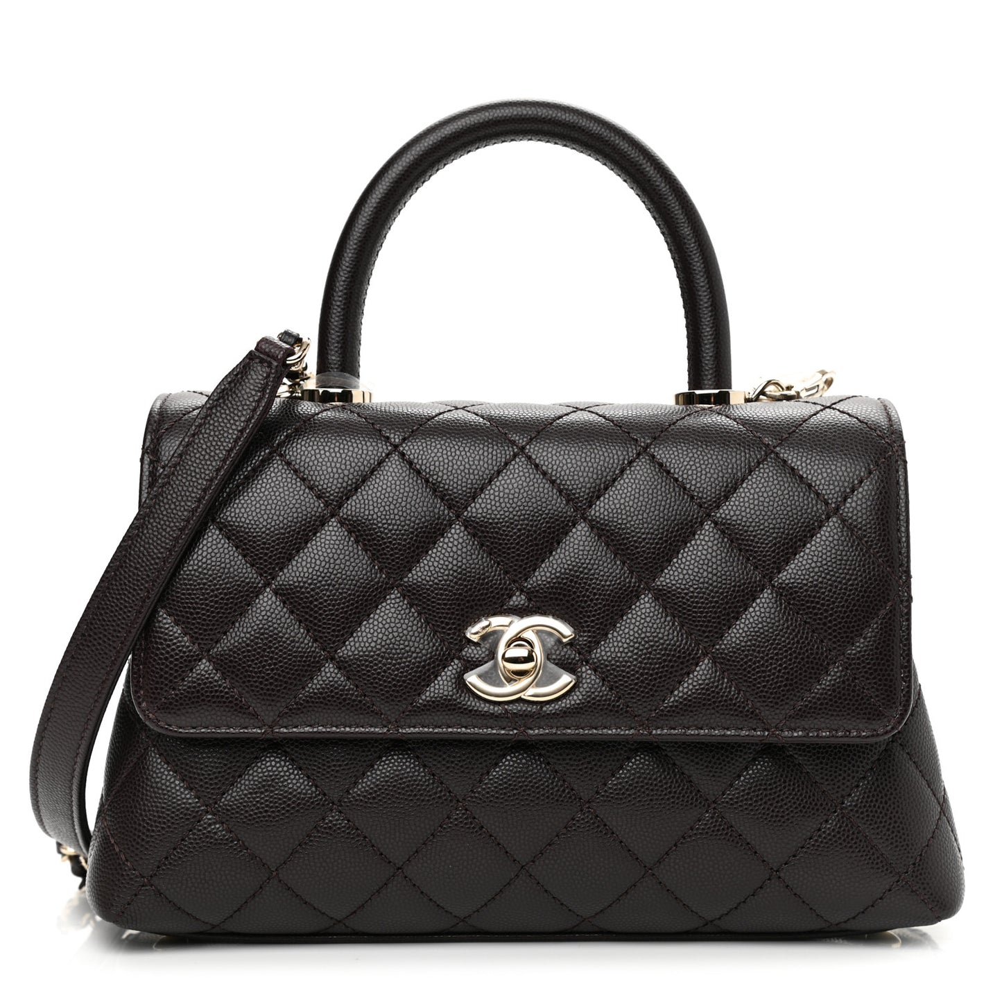 Caviar Quilted Mini Coco Handle Flap Dark Brown