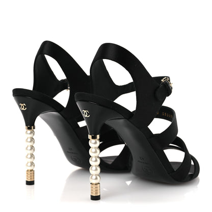 Chanel Kid Suede Pearl Sandals 42 Black 5 of 12