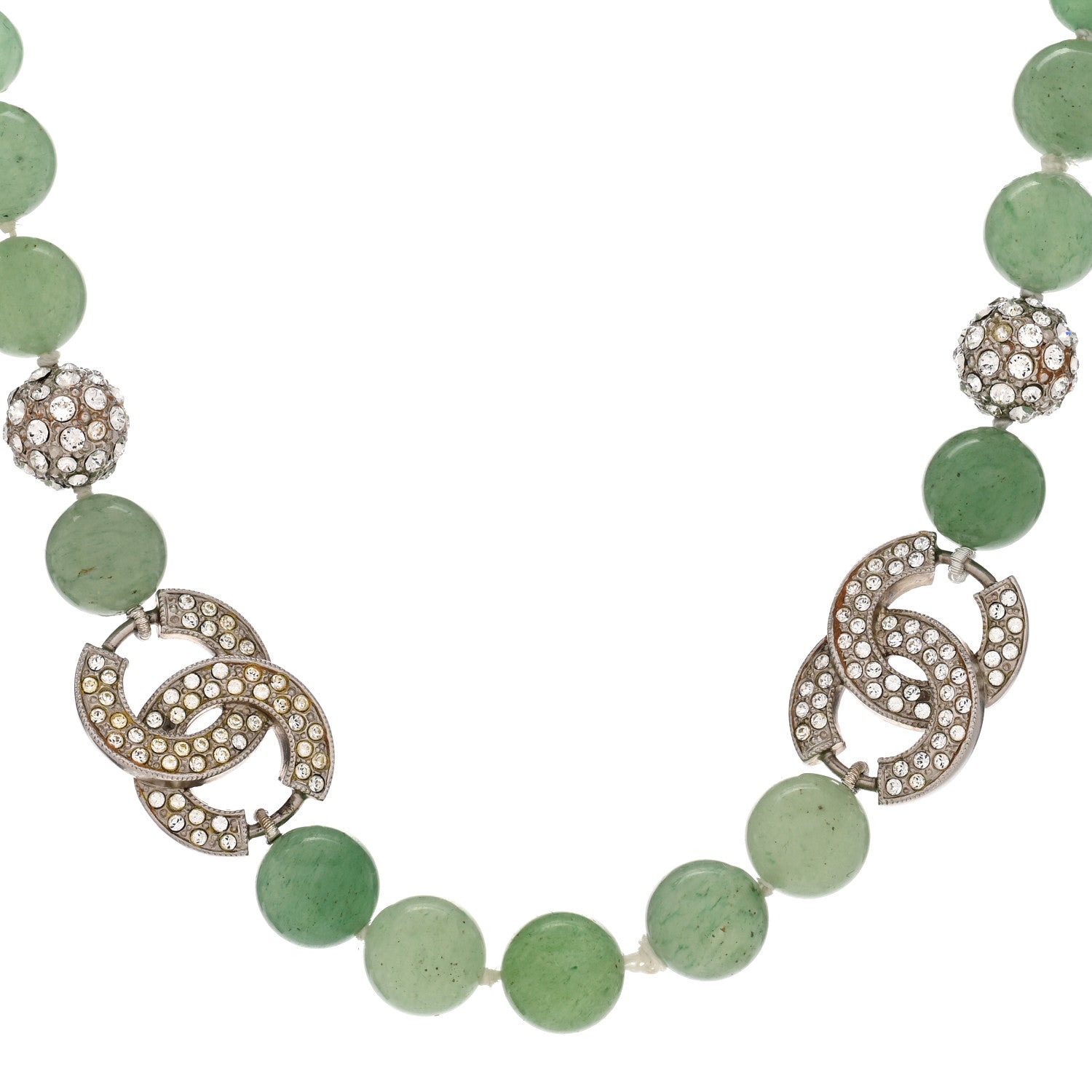 Chanel Bead Crystal CC Choker Necklace Green Silver 1 of 6