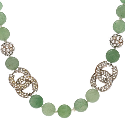 Chanel Bead Crystal CC Choker Necklace Green Silver 1 of 6