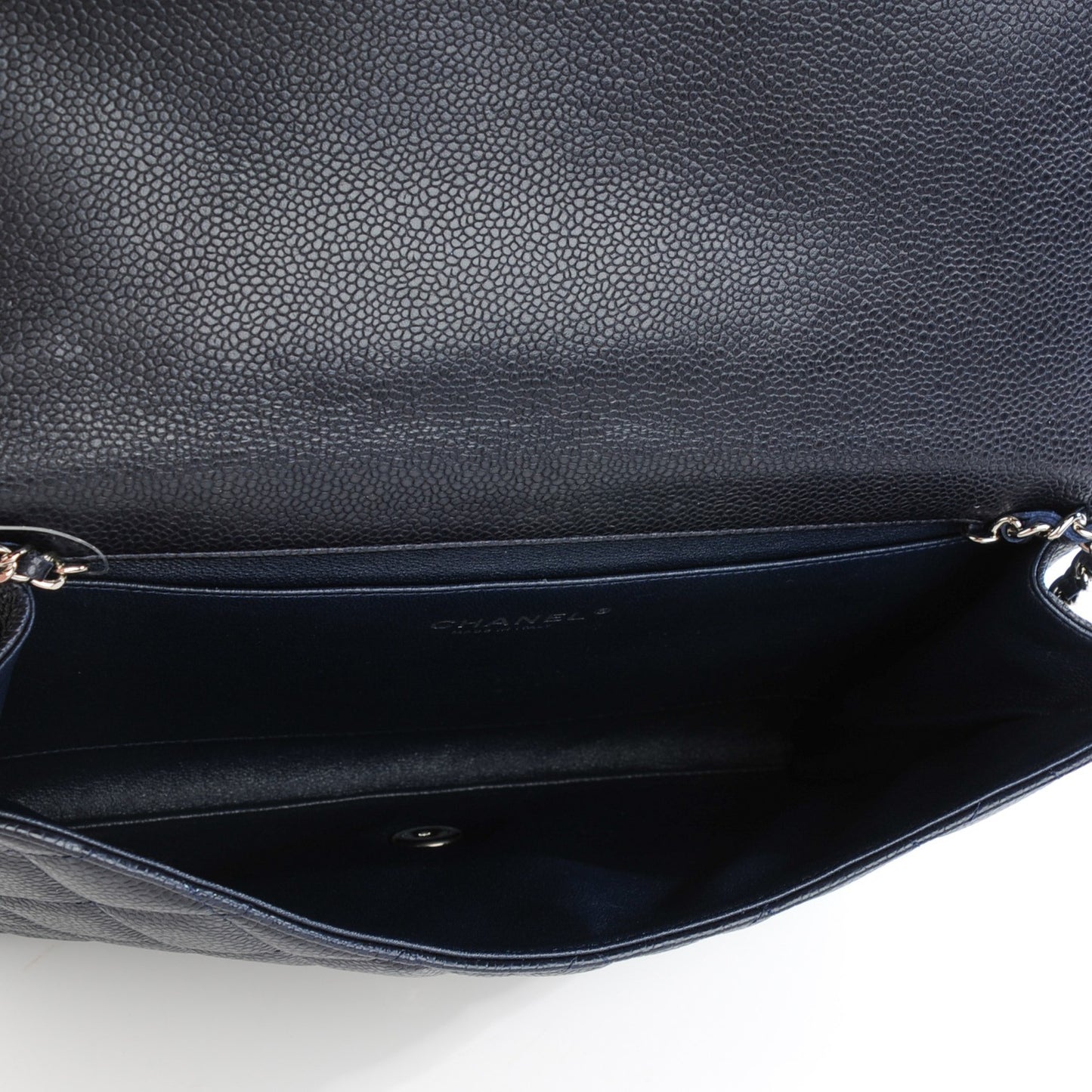 Caviar Quilted Clutch With Chain Flap Navy Blue