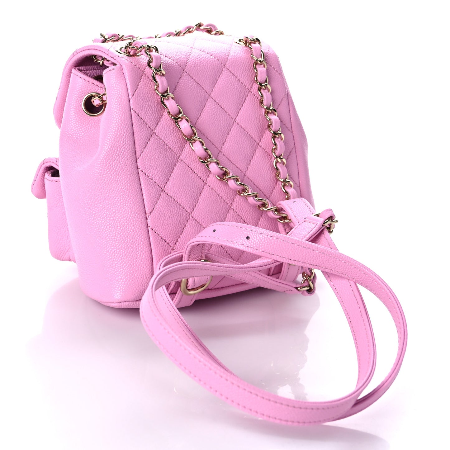 Shiny Caviar Quilted Small Duma Pockets Drawstring Backpack Lilac