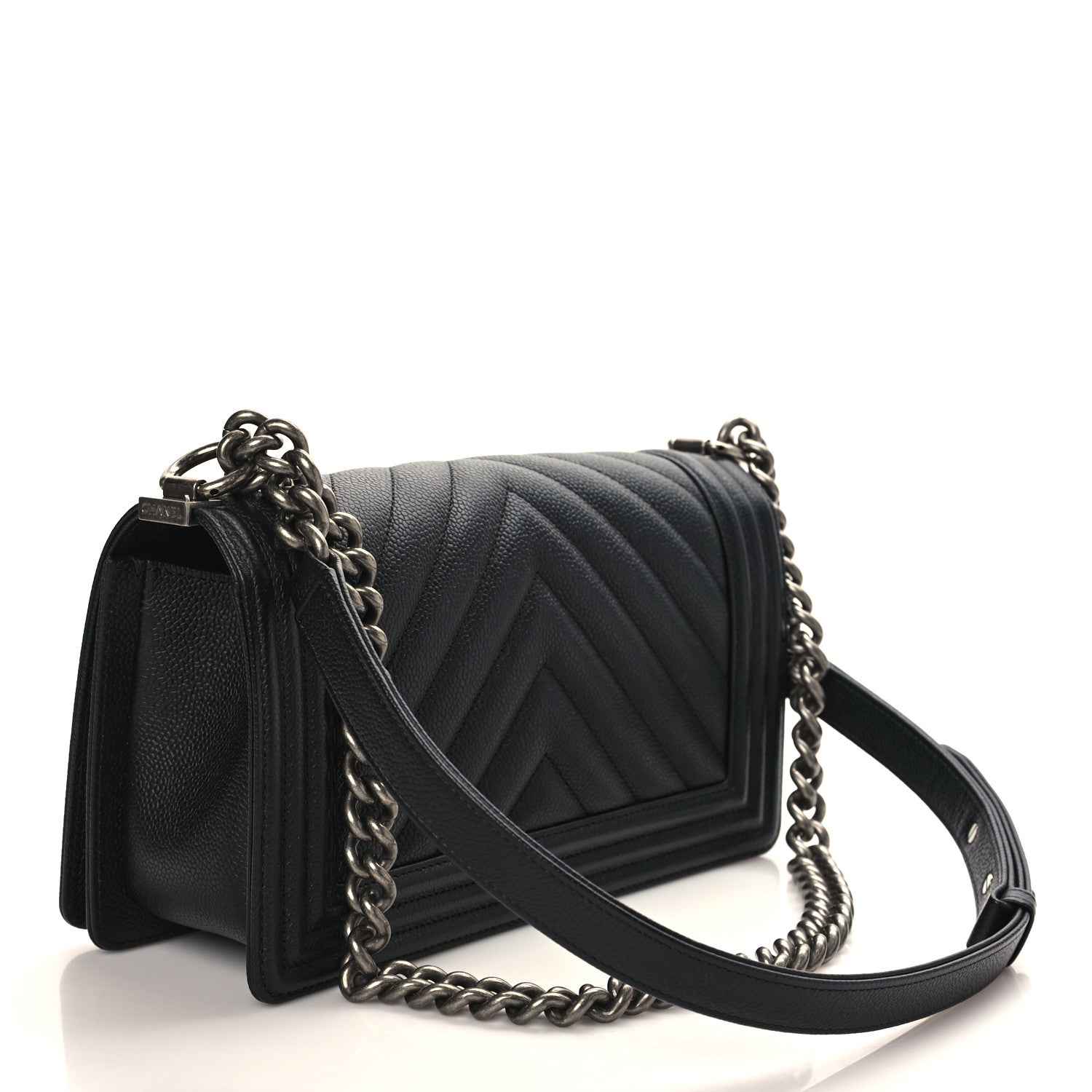 Chanel Caviar Chevron Quilted Medium Boy Flap Black 3 of 9