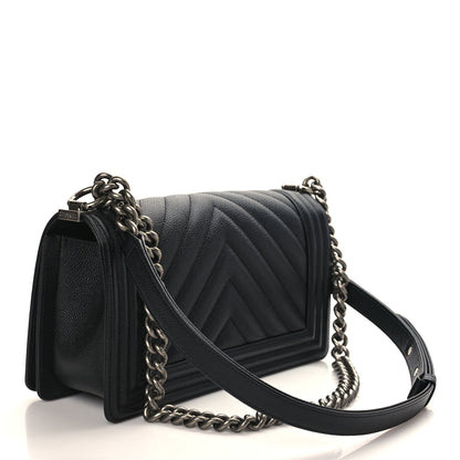 Chanel Caviar Chevron Quilted Medium Boy Flap Black 3 of 9