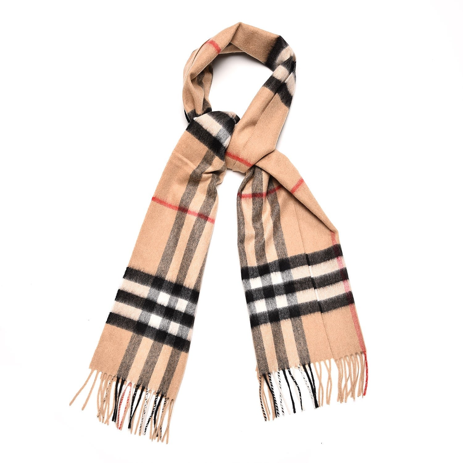 Burberry Cashmere Giant Check Fringe Scarf Camel 1 of 6