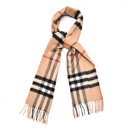 Burberry Cashmere Giant Check Fringe Scarf Camel 1 of 6