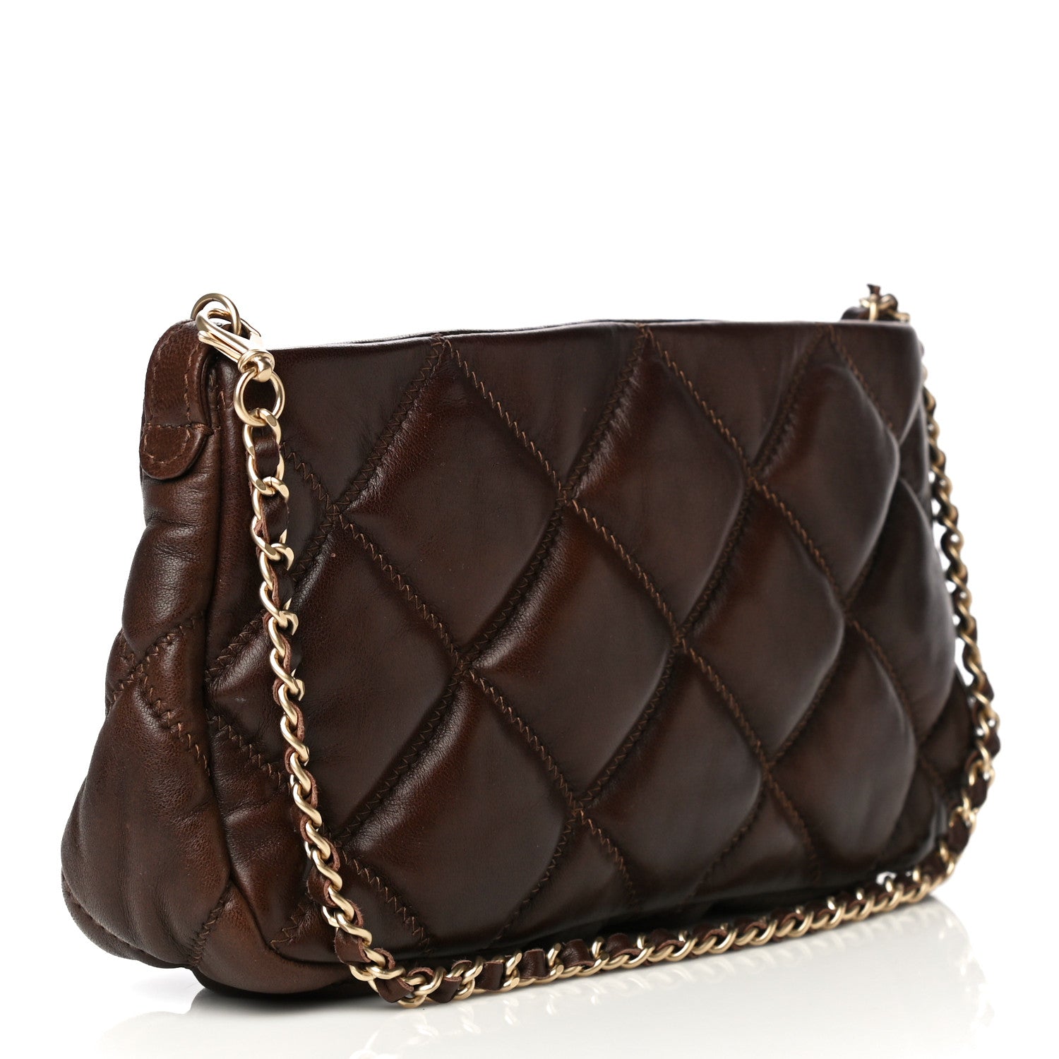 Chanel Lambskin Bubble Quilt Pochette Brown 3 of 16