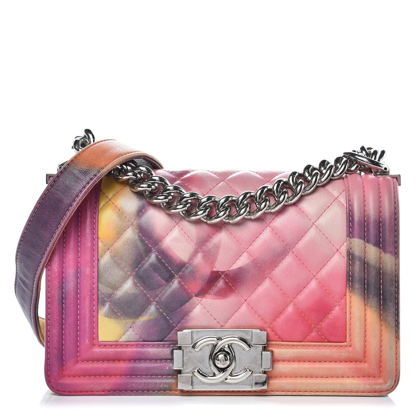 Lambskin Quilted Small Flower Power Boy Flap Multicolor
