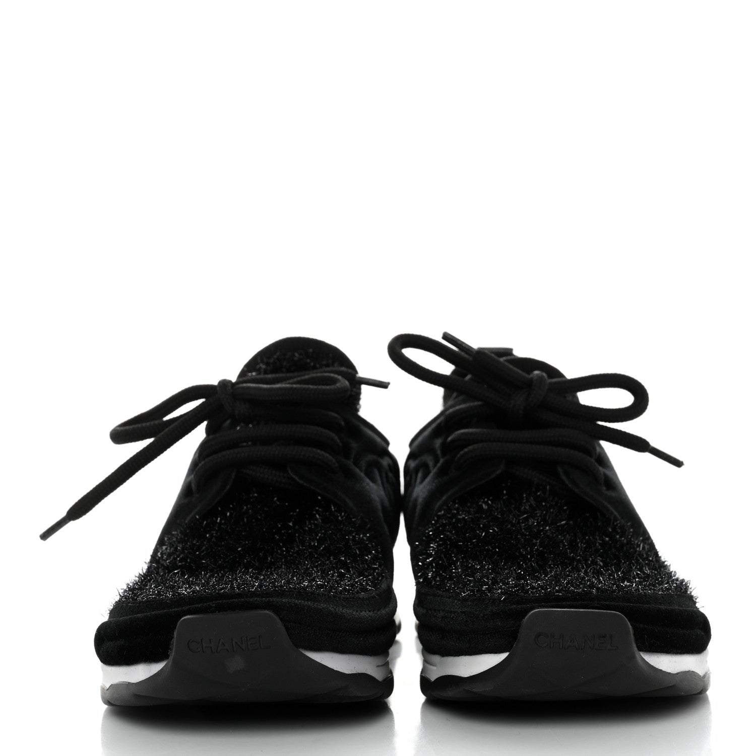 Chanel Stretched Fabric Velvet CC Womens Sneakers Black 2 of 7