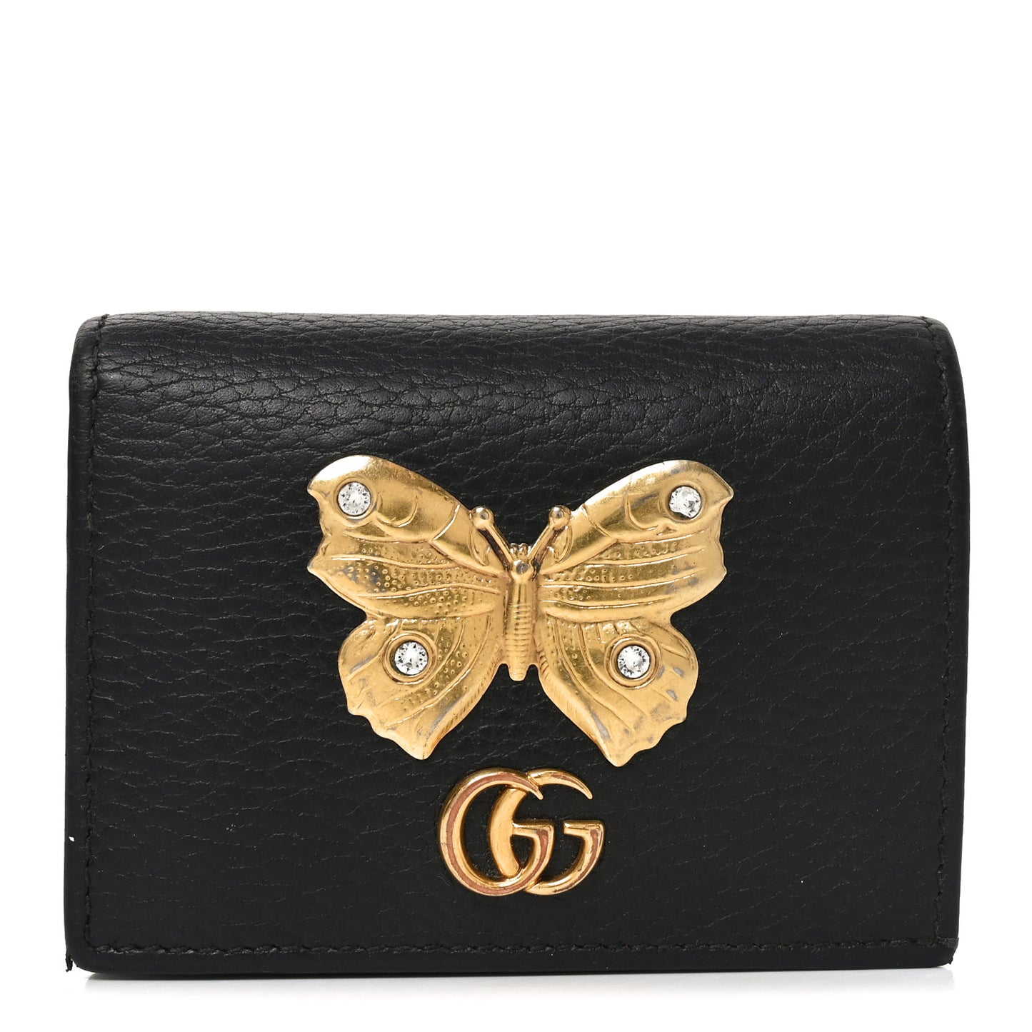 Pebbled Calfskin Butterfly Card Case Black