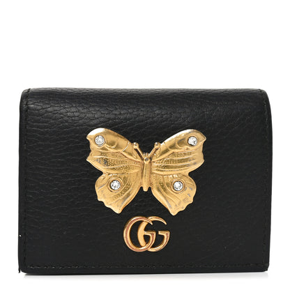 Gucci Pebbled Calfskin Butterfly Card Case Black 1 of 9