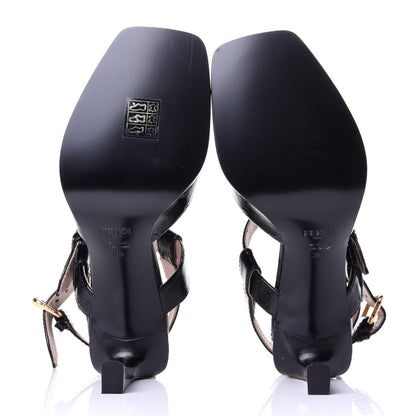 Fendi Vitello Karligraphy Embossed FFrame Ankle Strap Sandals 36 Black 7 of 10