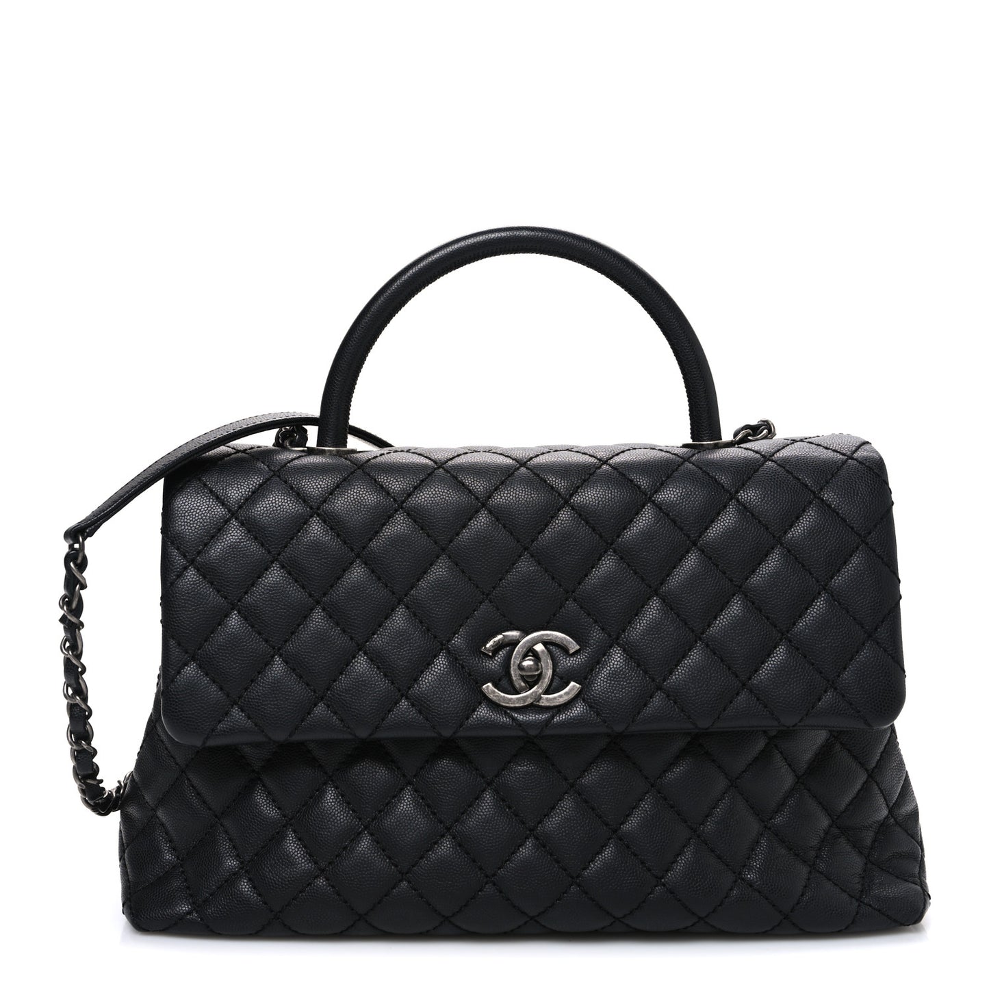 Caviar Quilted Medium Coco Handle Flap Black