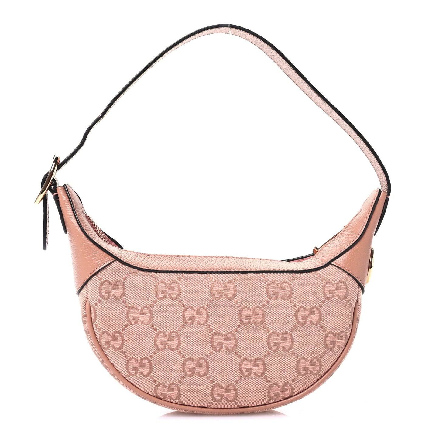 GG Supreme Monogram Textured Calfskin Web Mini Ophidia Half Moon Hobo Rose Pink