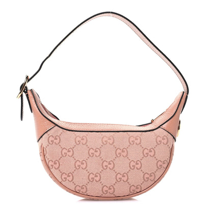 Gucci GG Supreme Monogram Textured Calfskin Web Mini Ophidia Half Moon Hobo Rose Pink 1 of 11