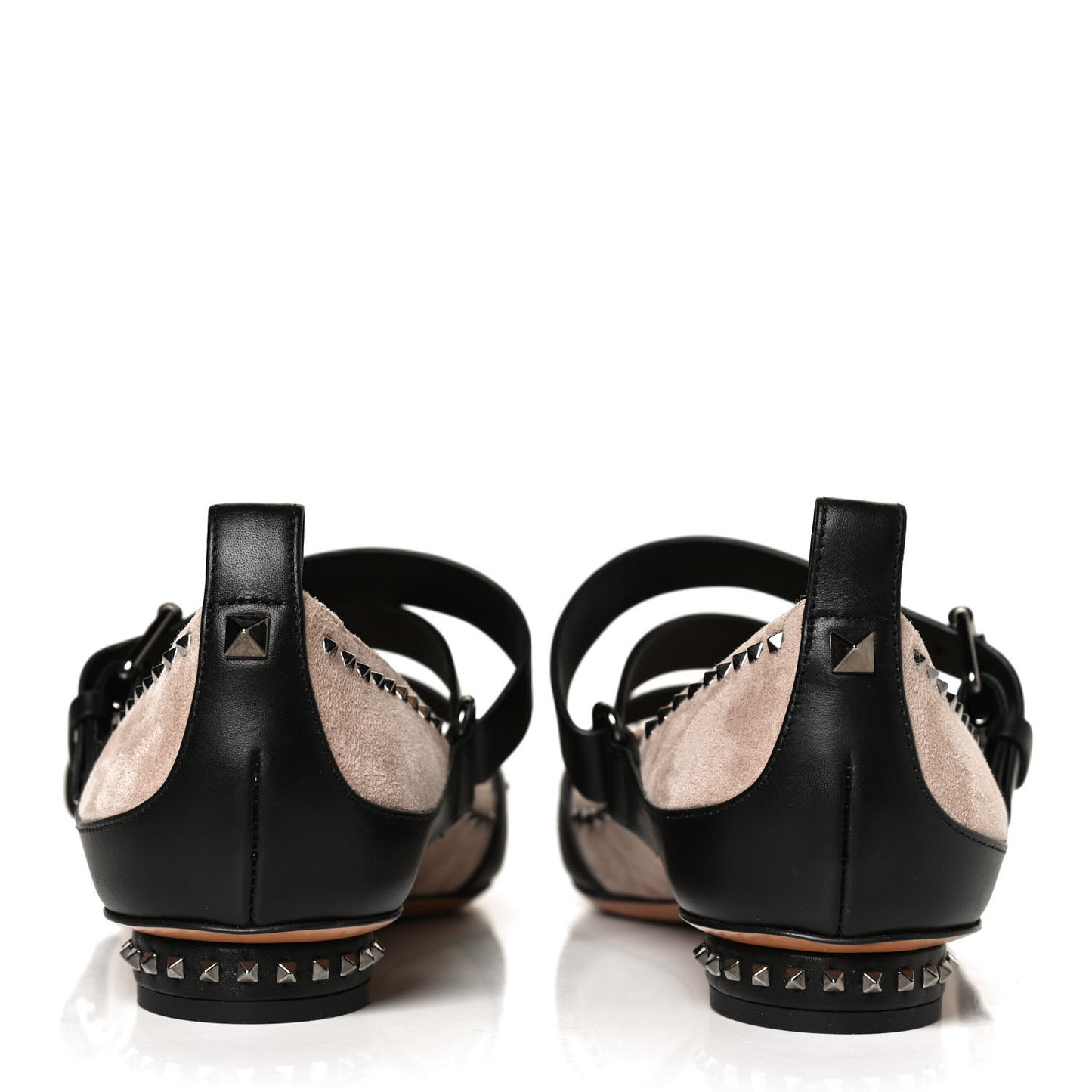 Suede Rockstud Strappy Ballet Flats 38 Poudre Black
