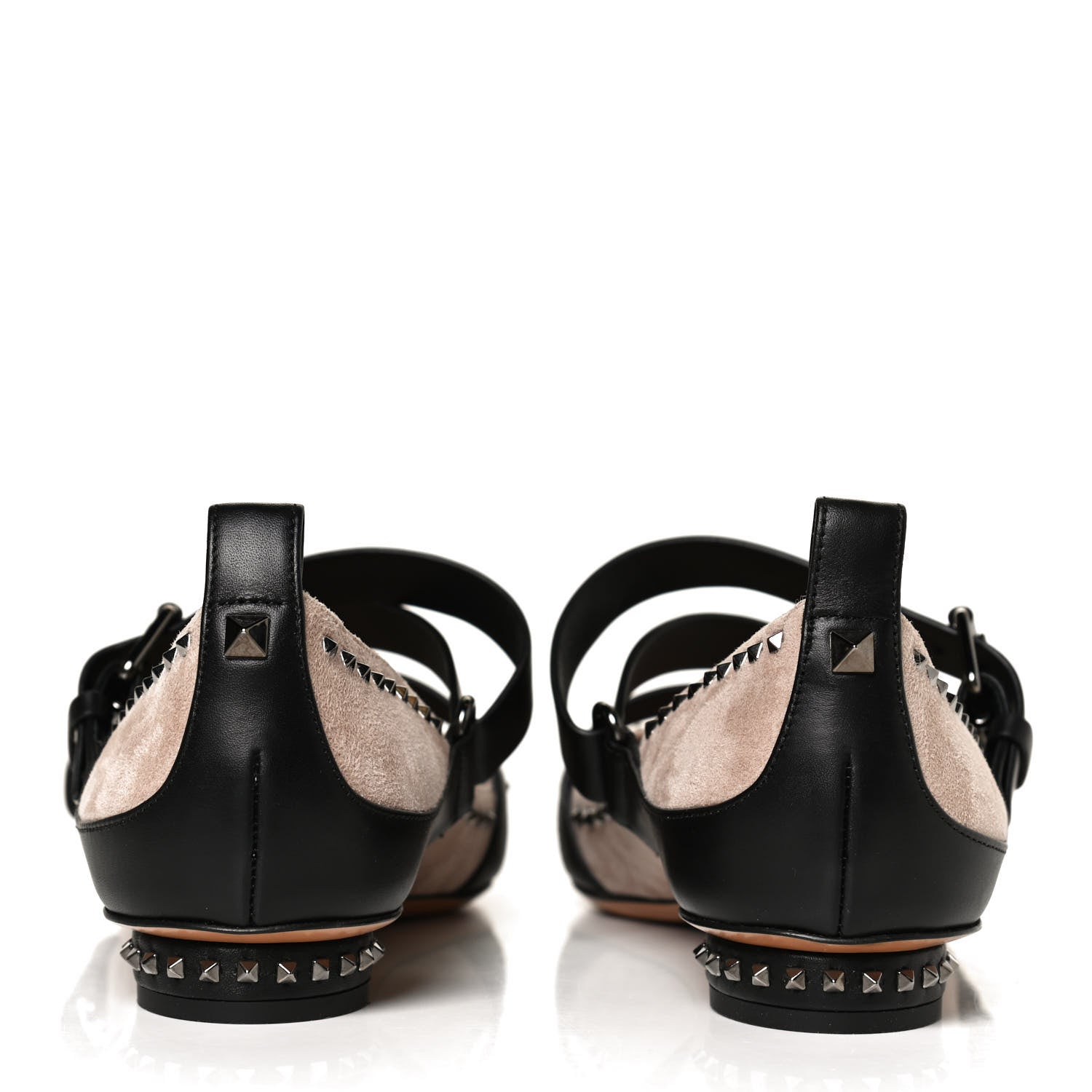 Valentino Garavani Suede Rockstud Strappy Ballet Flats 38 Poudre Black 6 of 9
