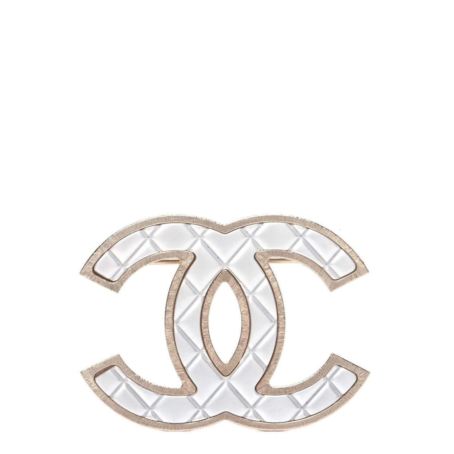 Metal Quilted CC Brooch Silver Gold