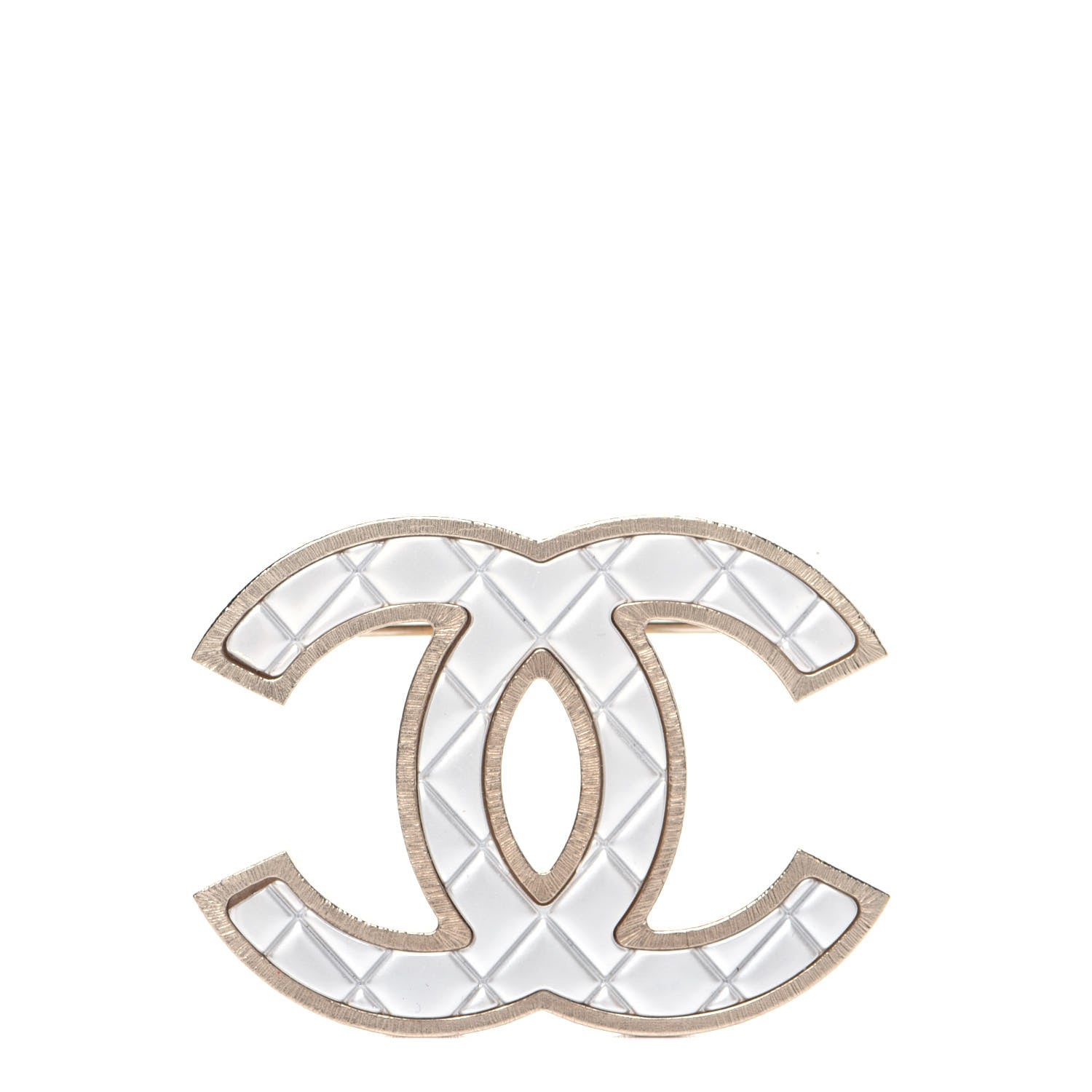 Chanel Metal Quilted CC Brooch Silver Gold 1 of 6