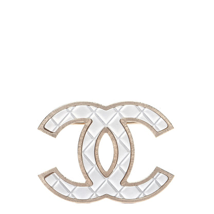 Chanel Metal Quilted CC Brooch Silver Gold 1 of 6