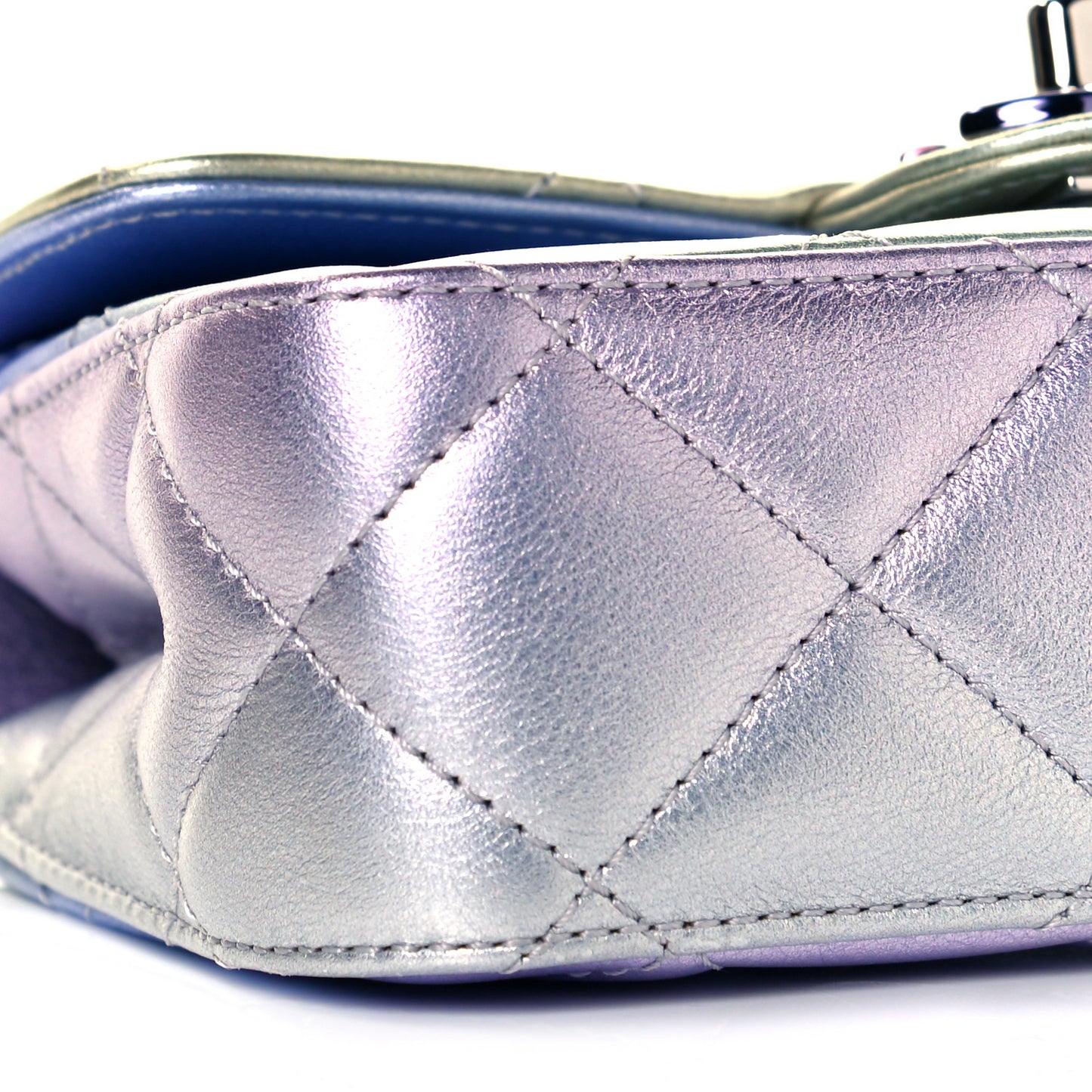 Gradient Metallic Calfskin Quilted Clutch Silver Blue Yellow Purple