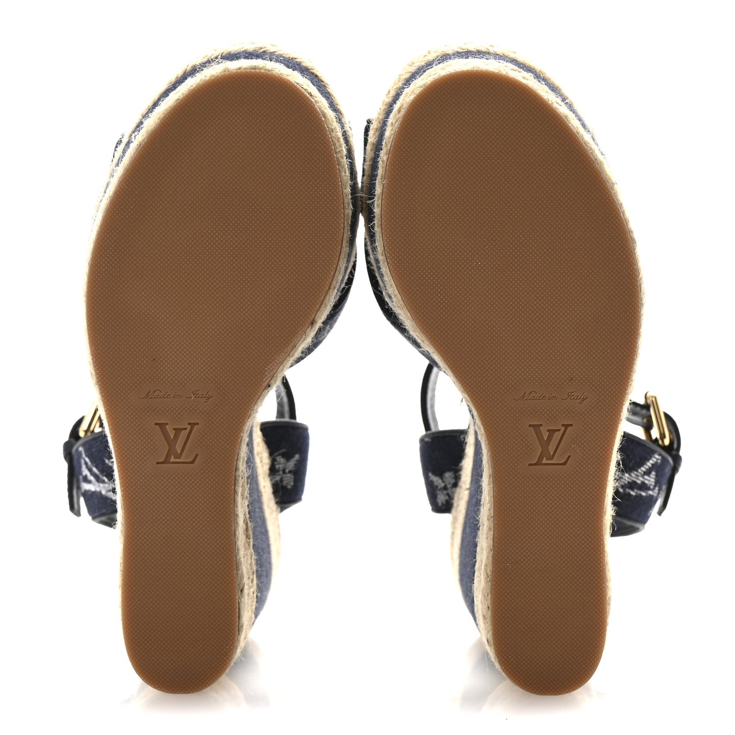 Monogram Denim Formentera Wedge Pumps 37 Grand Blue
