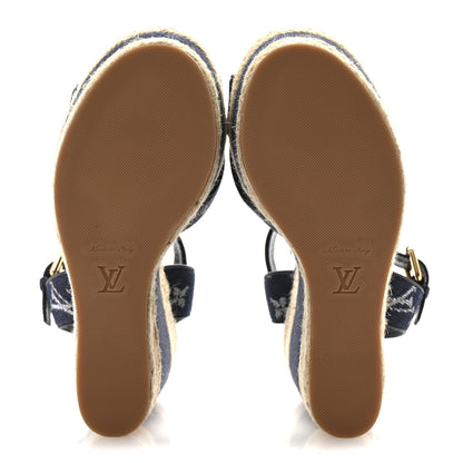 Louis Vuitton Monogram Denim Formentera Wedge Pumps 37 Grand Blue 6 of 12