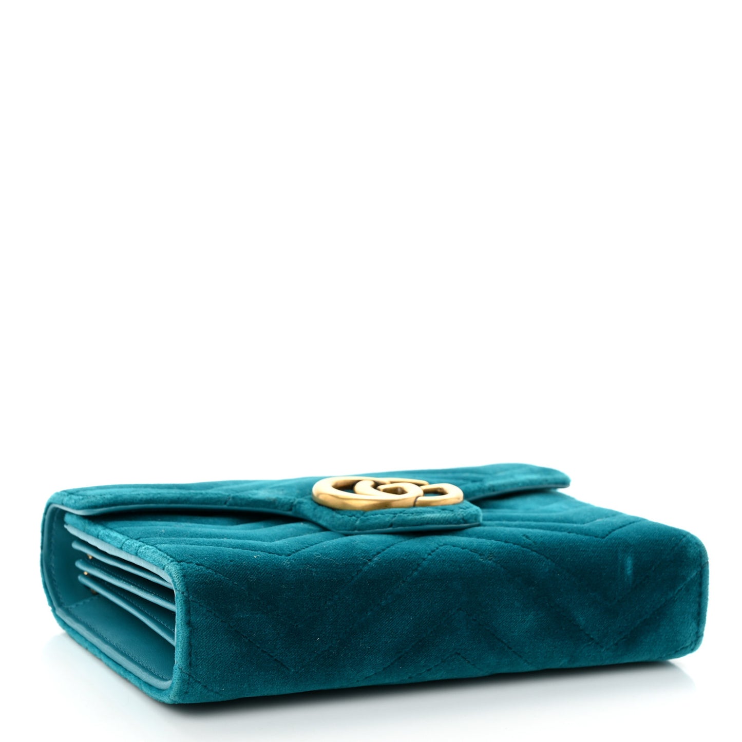Velvet Matelasse GG Marmont Chain Wallet Pavone Cyan