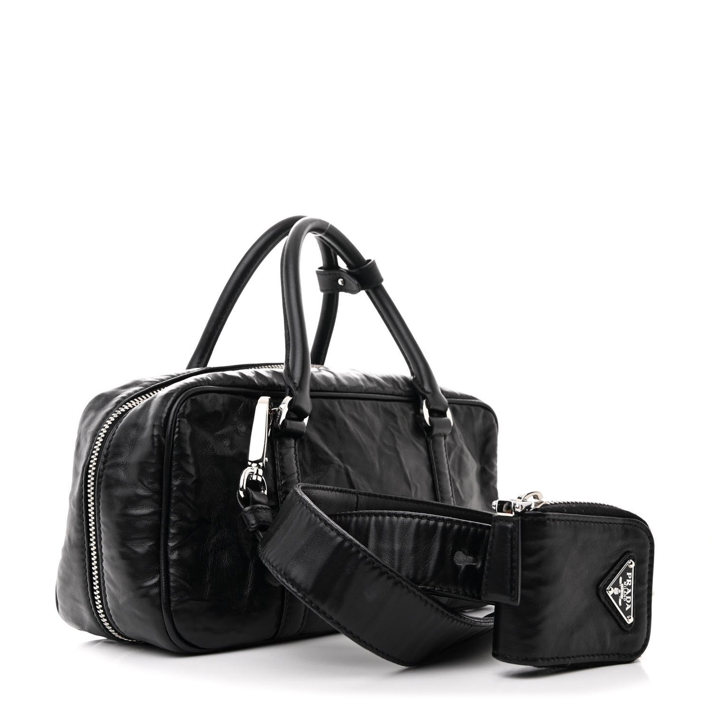 Nappa Antique Small Re-Edition 2001 Two Handle Crossbody Bag Black